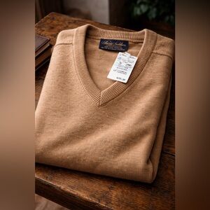 Brooks Brothers V-Neck Sweater in Tan